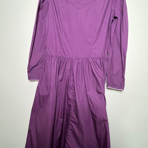Vintage 70s Prairie Cottage Core Purple Collared Piping Pioneer Midi Dress Med - Picture 9 of 10